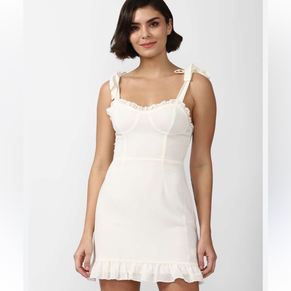 Forever 21 Christine Ruffled Georgette Corset Bustier tie shoulder Mini Dress S